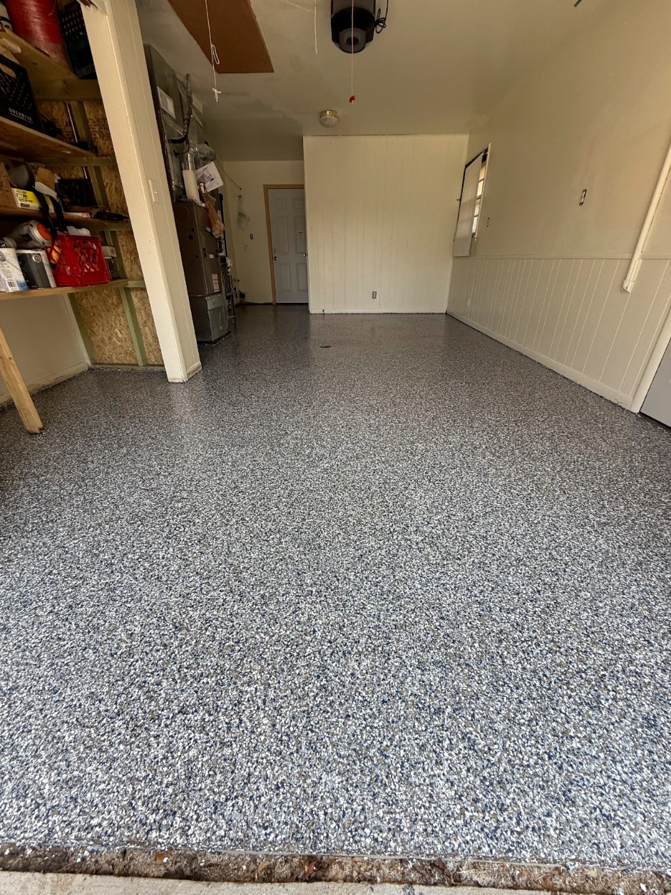 Custom flake epoxy garage floor